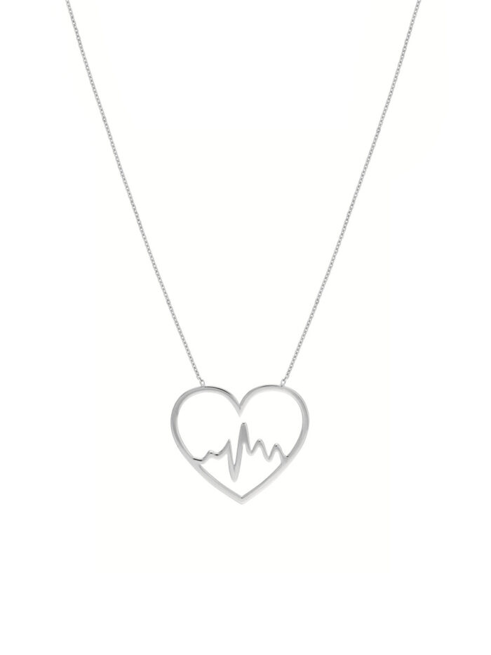 Adjustable Heart Beat Necklace - Sterling Silver - 18 Inches - by Dazyle