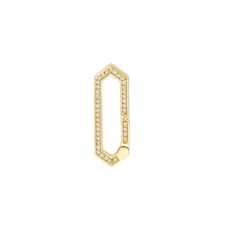 Diamond Elongated Hexagon Push Lock - 1/5ctw Diamond - 14K Yellow Gold - by Dazyle