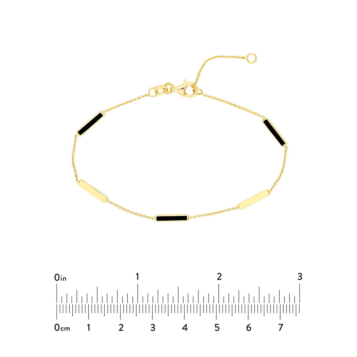 Black Enamel Alternating Bar Bracelet 14K Yellow Gold Adjustable Cable Chain Bracelet - 14K Yellow Gold - 7.25 Inch - by Dazyle - Image 5