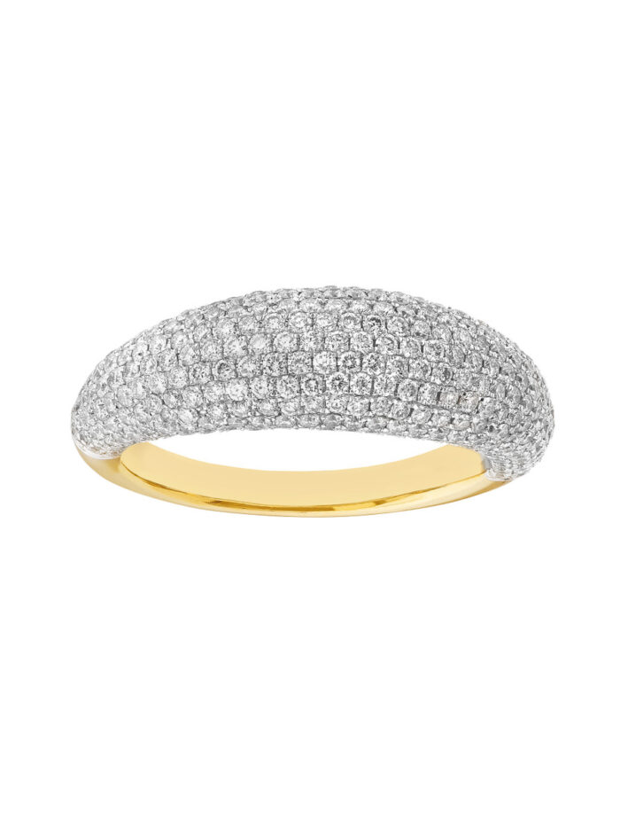 Diamond Pave Dome Ring - 1-1/3tcw - 14K Yellow & White Gold Wedding Band - by Dazyle
