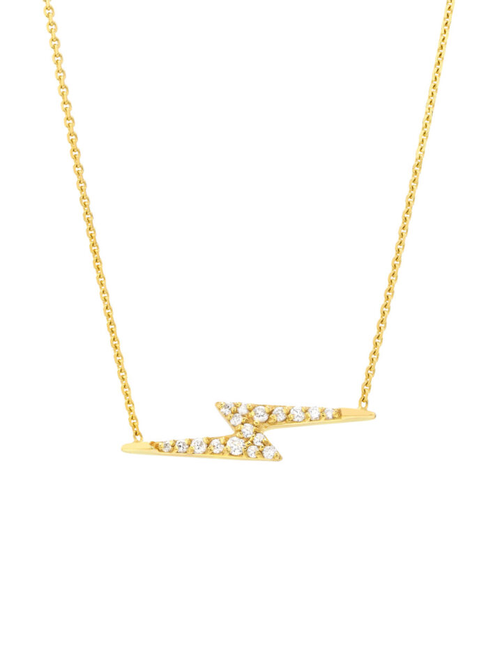 Diamond Thunderbolt Necklace 14K Yellow Gold Cable Chain Adjustable Necklace - 14K Yellow Gold - 18 Inches - by Dazyle