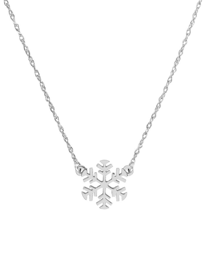 Mini Snowflake Pendant Necklace - 14K White Gold Adjustable Cable Chain - 18-inch - by Dazyle