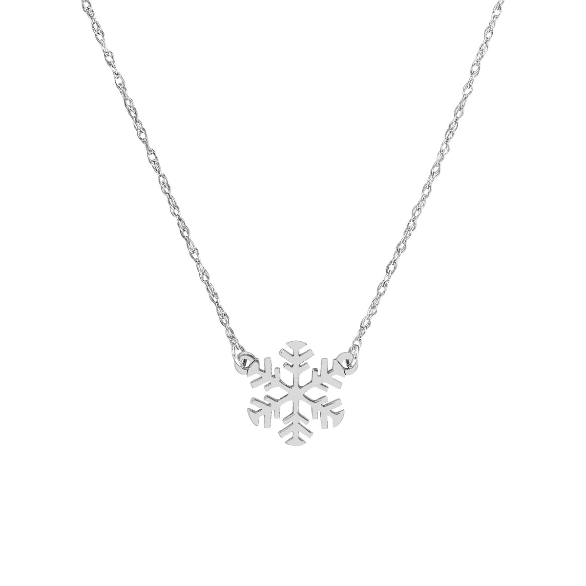 Mini Snowflake Pendant Necklace - 14K White Gold Adjustable Cable Chain - 18-inch - by Dazyle