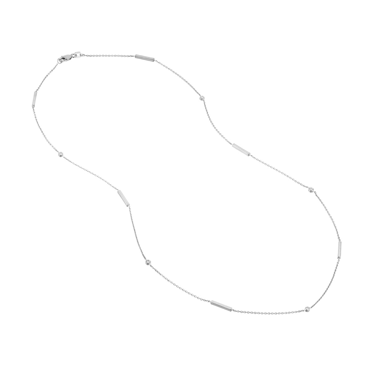 14K White Gold Diamond Bezel and Bar Station Necklace - 20 Inches - by Dazyle - Image 3