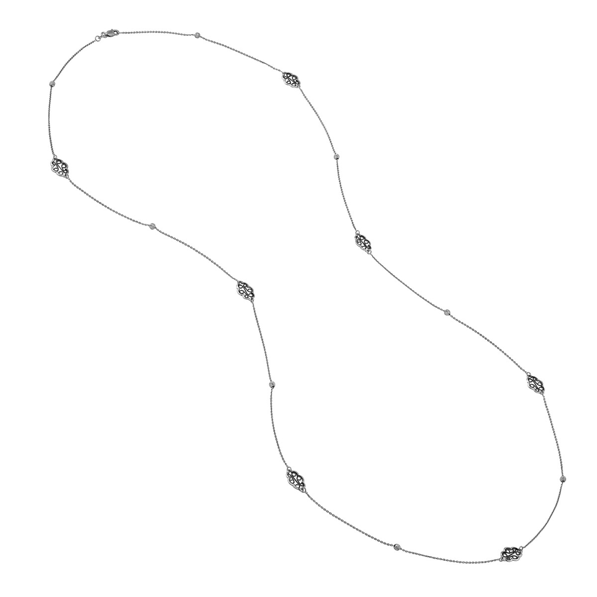 White/Black Filigree Station Long & Love Necklace - Sterling Silver - 36 Inch - by Dazyle - Image 3