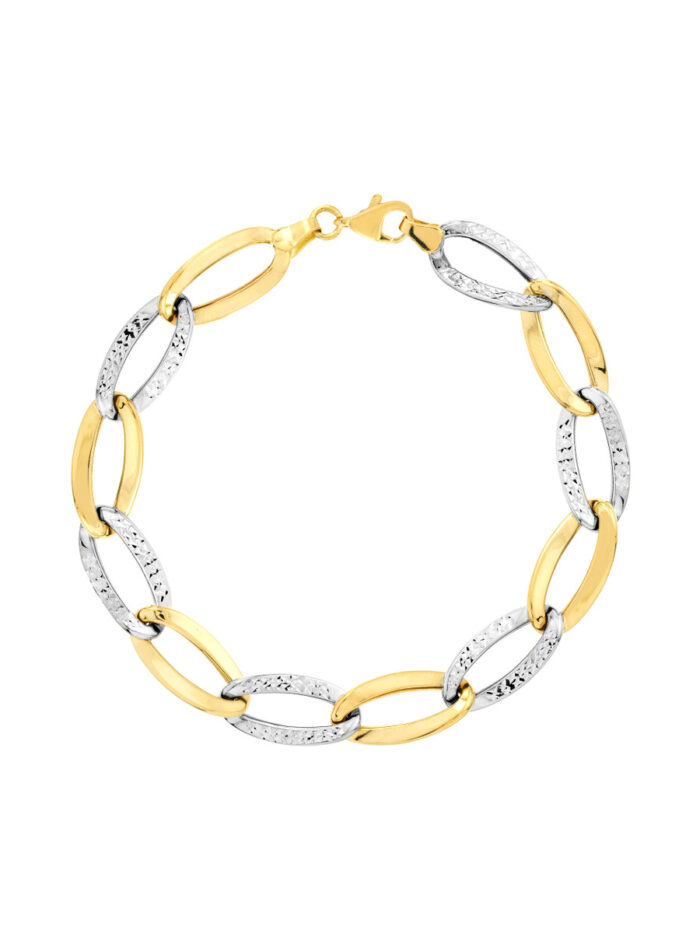 Two-Tone Alternating Open Oval Link Bracelet - 14K Yellow & White Gold - 7.75 Inch - by Dazyle