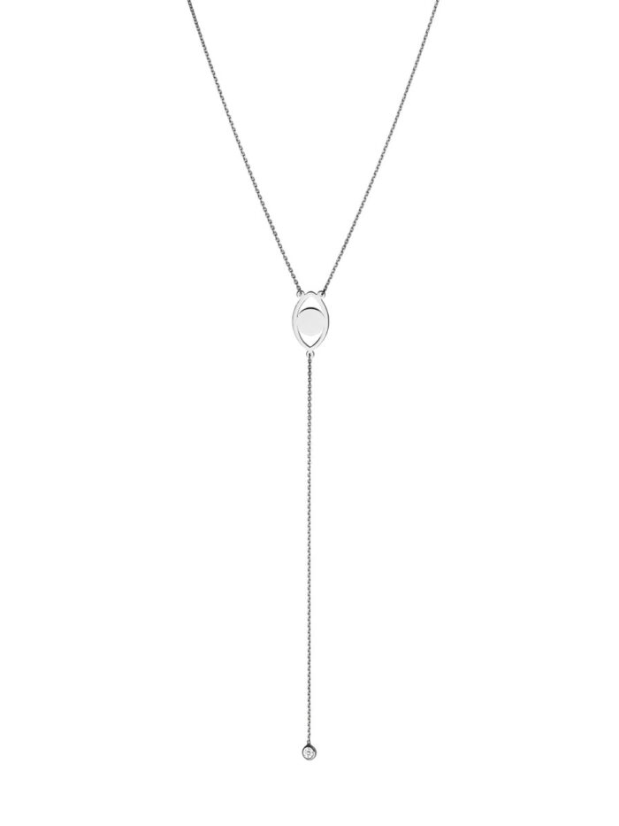 Sterling Silver Evil Eye with CZ Drop Lariat Necklace - 18 Inch Adjustable - by Dazyle