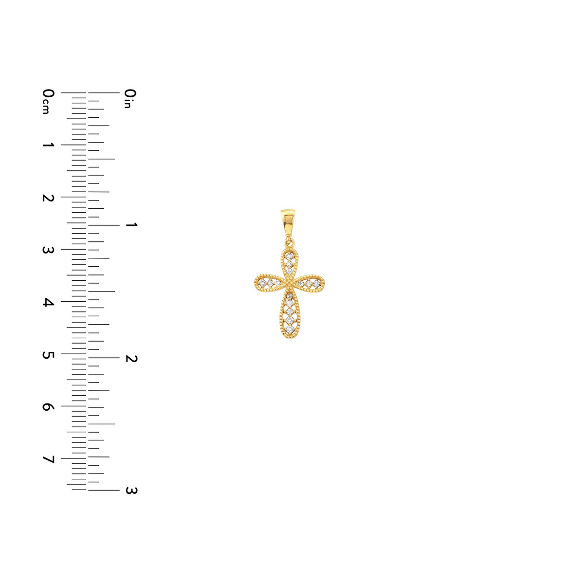 CZ Beaded Filigree Cross Pendant - 14K Yellow Gold - by Dazyle - Image 3