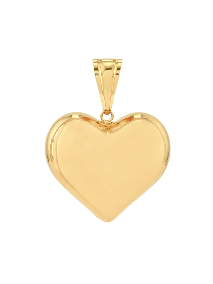 Large Puffed Heart Pendant Charm - 14K Yellow Gold - by Dazyle