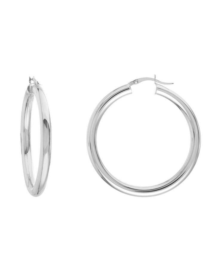 Polished Hoop Earrings - 14K White Gold (40mm x 4mm) - by Dazyle