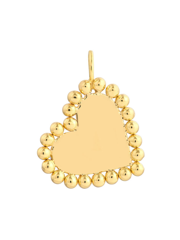 Polished Beaded Heart Pendant - 14K Yellow Gold - by Dazyle