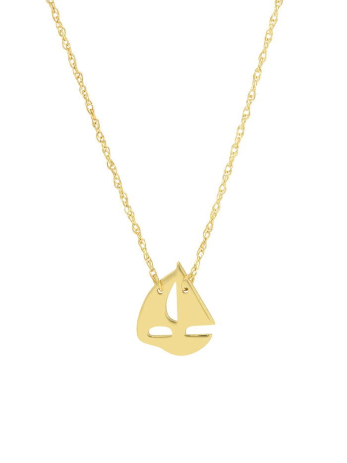 Mini Sailboat Pendant Necklace - 14K Yellow Gold Adjustable Cable Chain - 18-inch - by Dazyle