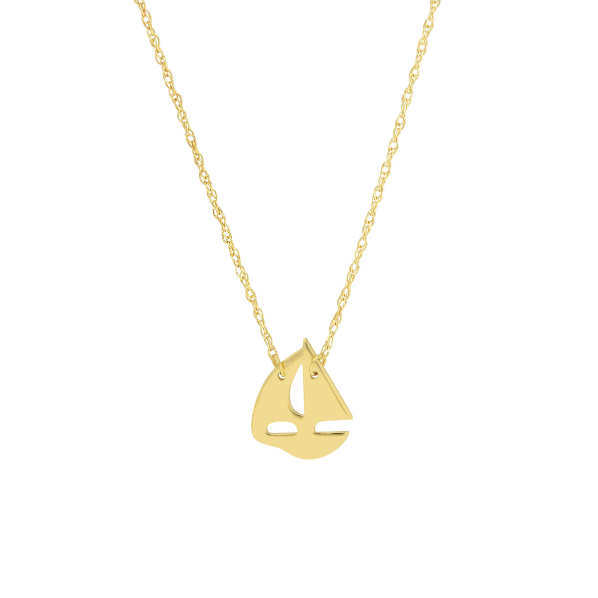 Mini Sailboat Pendant Necklace - 14K Yellow Gold Adjustable Cable Chain - 18-inch - by Dazyle