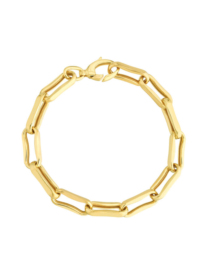 14K Yellow Gold Oval Pinched Link Bracelet - Solid Gold - 7.5 Inch - by Dazyle