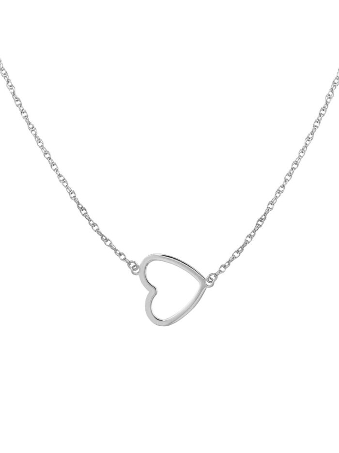 Sterling Silver Sideways Open Heart Necklace - Adjustable 16-18 inches - by Dazyle