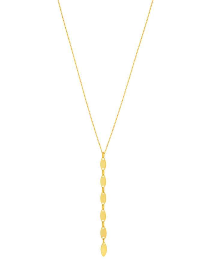 Mini Marquise Adjustable Lariat Necklace 14K Yellow Gold Adjustable Cable Chain Lobster Closure - 14K Yellow Gold