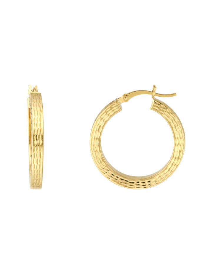 Diamond-Cut Square 14K Yellow Gold Hoop Earrings - 25mm - by Dazyle