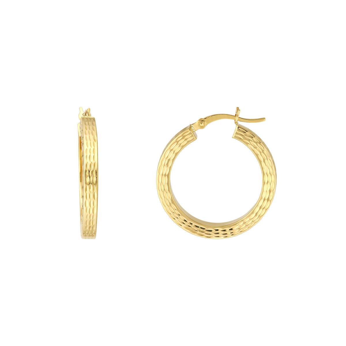 Diamond-Cut Square 14K Yellow Gold Hoop Earrings - 25mm - by Dazyle