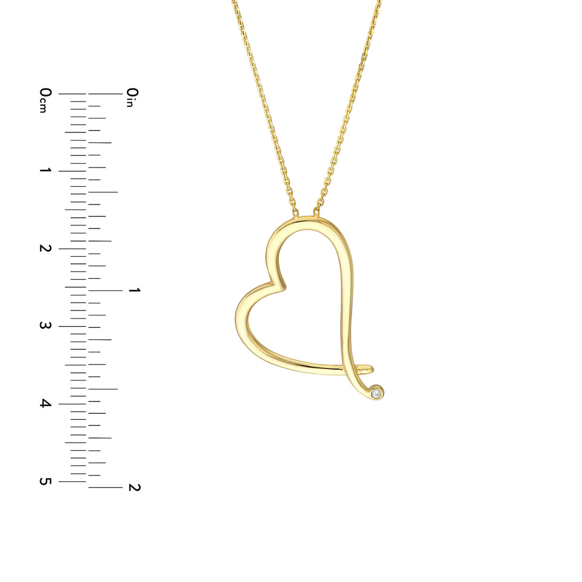 Tilted Open Heart Diamond Accent Necklace - 14K Yellow Gold Adjustable - by Dazyle - Image 5
