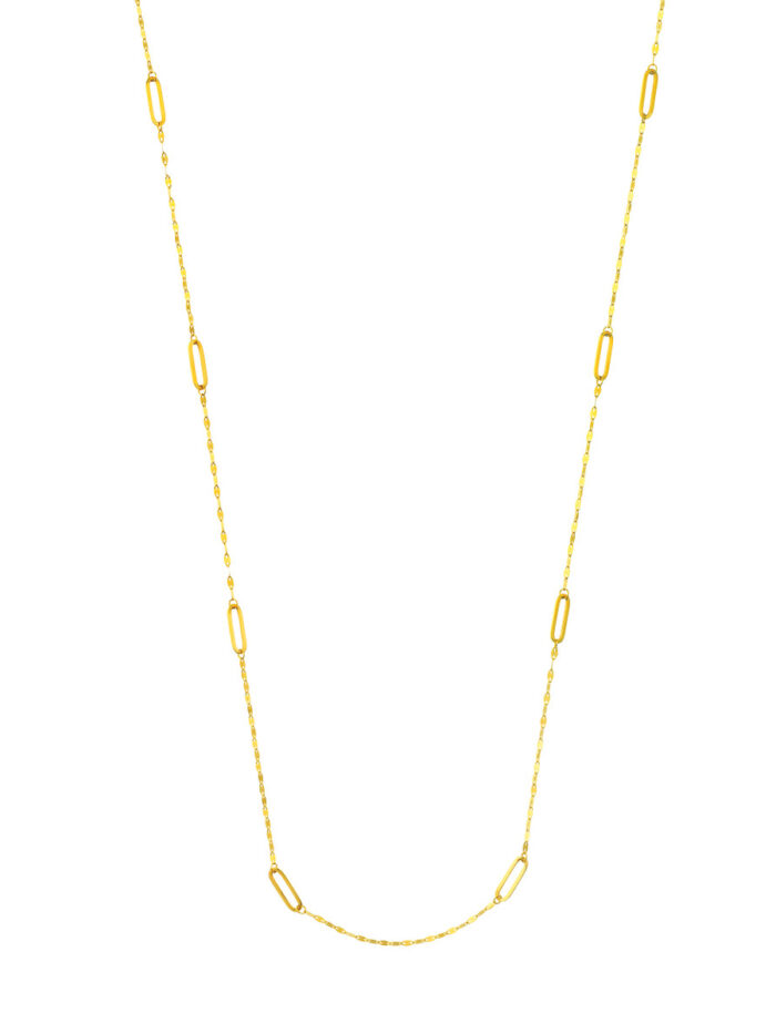 14K Yellow Gold Paper Clip Stations Hammered Forzentina Chain Necklace - 36 Inch - by Dazyle