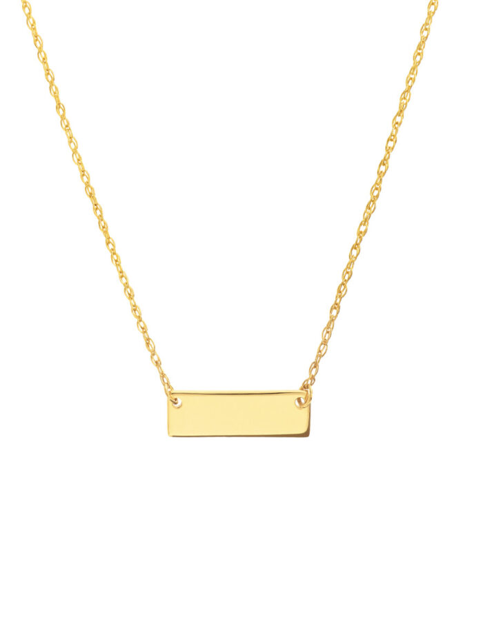 Engravable Mini Bar Pendant Necklace - 14K Yellow Gold Adjustable 16 to 18 Inches - by Dazyle