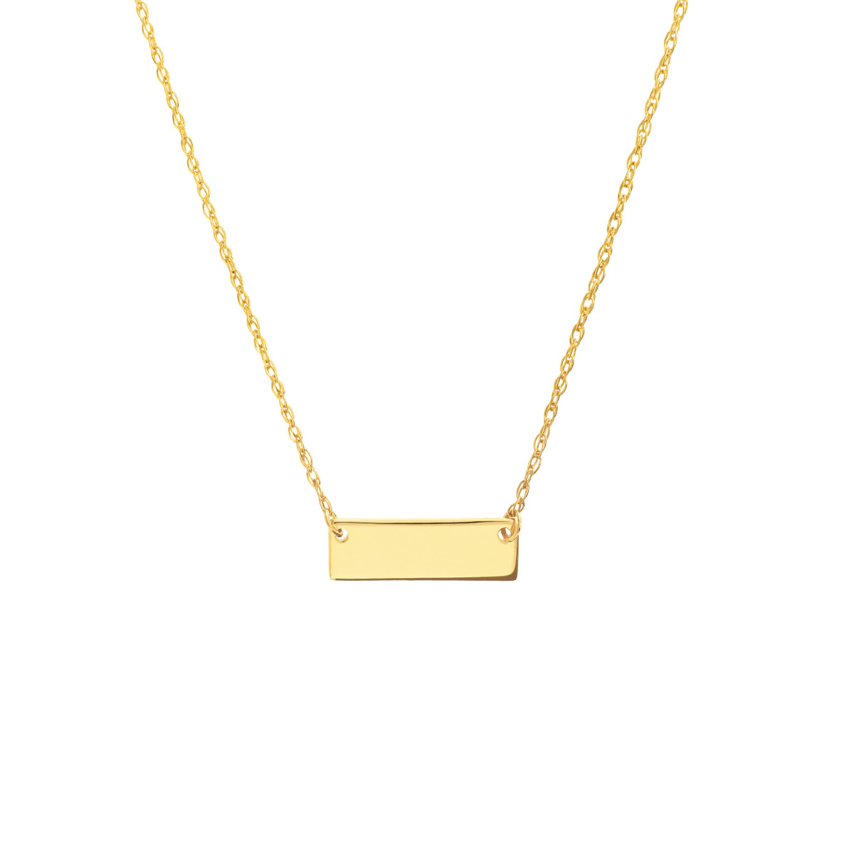Engravable Mini Bar Pendant Necklace - 14K Yellow Gold Adjustable 16 to 18 Inches - by Dazyle