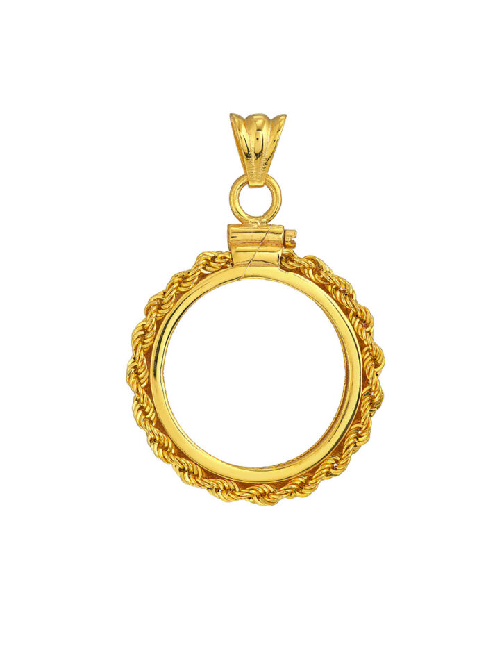 14K Yellow Gold Canadian Maple Leaf Coin Bezel Rope Chain - Pendant - by Dazyle