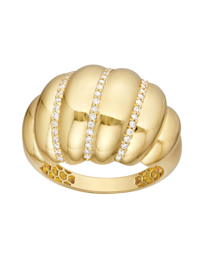 14K Yellow Gold Diamond Twisted Dome Ring - Unisex - Sizes 6, 7, and 8 - by Dazyle