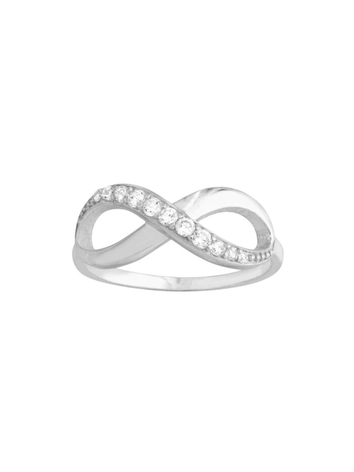 Half-CZ Infinity Ring - Sterling Silver Rhodium/Yellow/Rose Gold Plated - by Dazyle