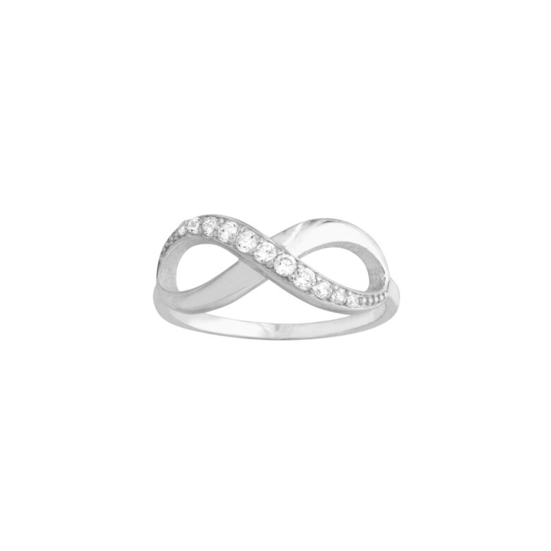 Half-CZ Infinity Ring - Sterling Silver Rhodium/Yellow/Rose Gold Plated - by Dazyle