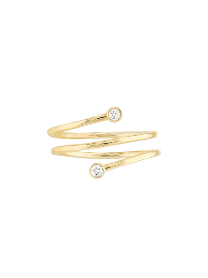 Diamond Wrap Around Bypass Ring - 14K Yellow Gold - by Dazyle