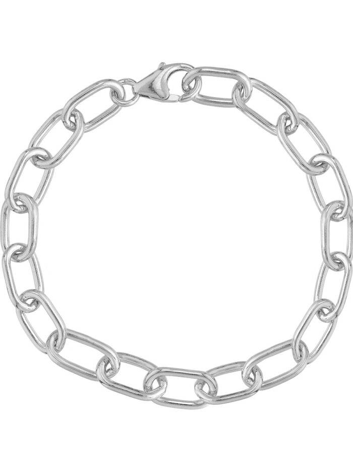 8.9mm Round Paper Clip Bracelet - Sterling Silver 8.5 inch - by Dazyle