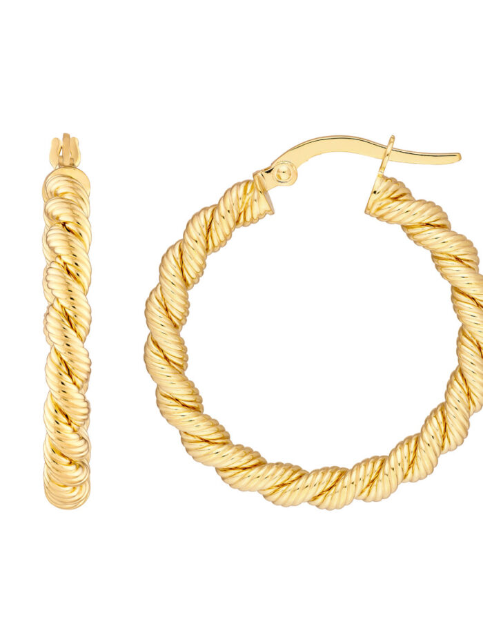 20mm Twisted Rope Hoop Earrings - 14K Yellow Gold - by Dazyle