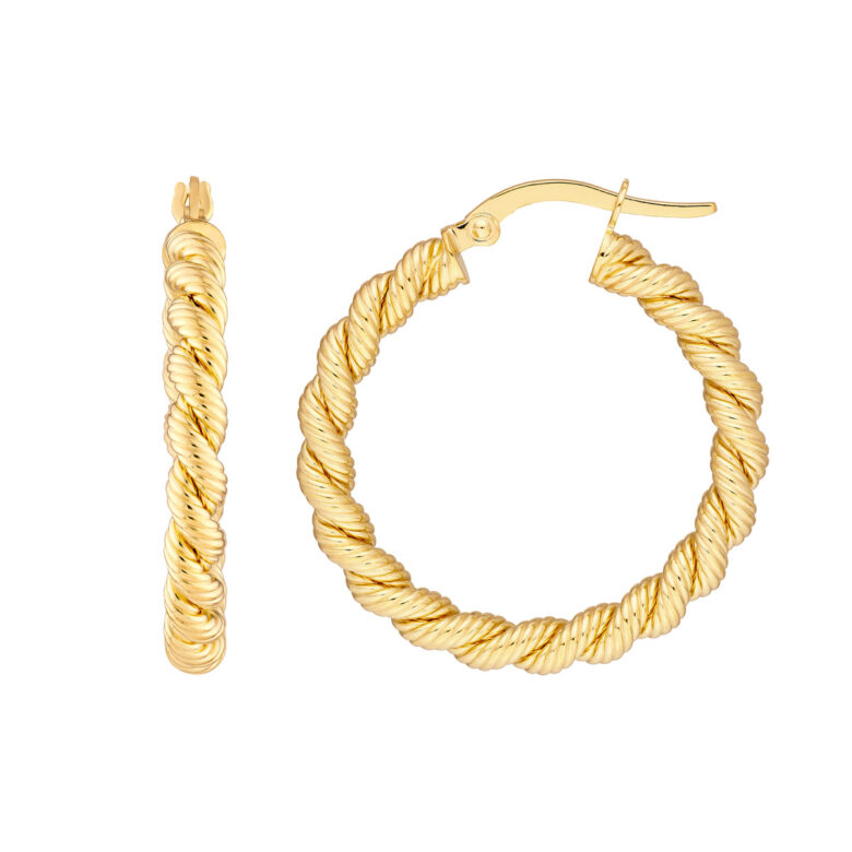 20mm Twisted Rope Hoop Earrings - 14K Yellow Gold - by Dazyle