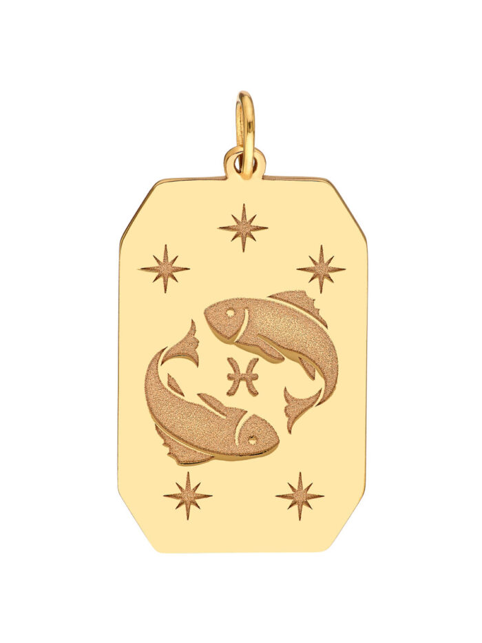 Pisces Engraved Pendant - 14K Yellow Gold Pendant - by Dazyle