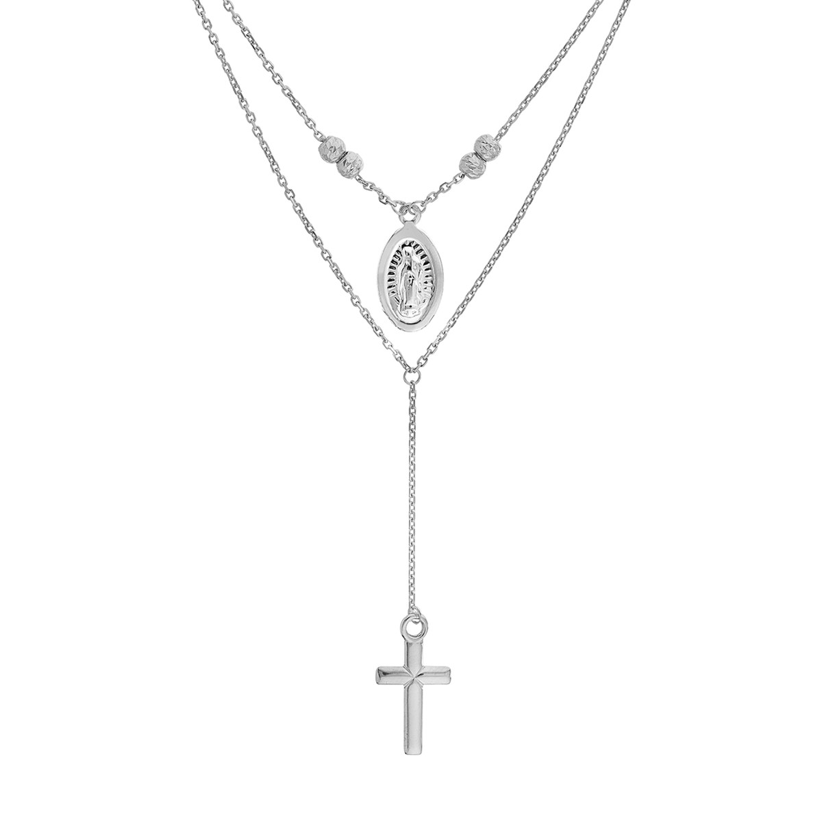 Sterling Silver Virgin Mary & Cross Drop Adjustable Choker - by Dazyle - Image 2