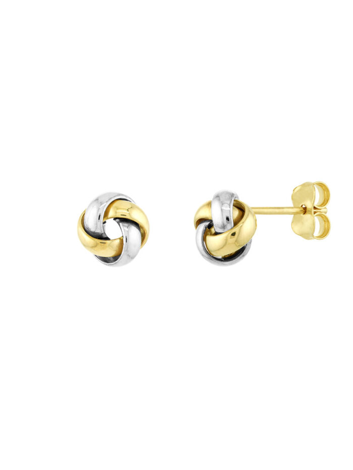 Two-Tone Love Knot Stud Earrings - 10K Yellow & White Gold Post Back - by Dazyle