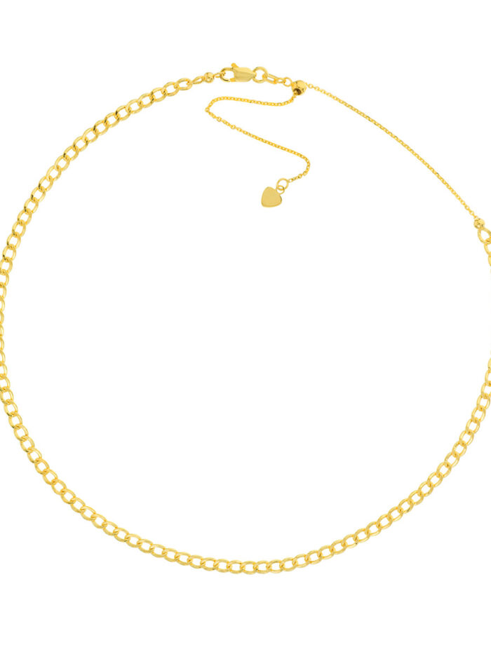 14K Yellow Gold Hollow Cuban Curb Chain Adjustable Choker - 16 Inches - by Dazyle
