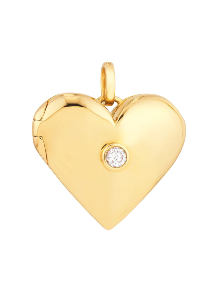 Diamond Puff Heart Locket (1/10tcw) - 14K Yellow Gold - 3mm - by Dazyle