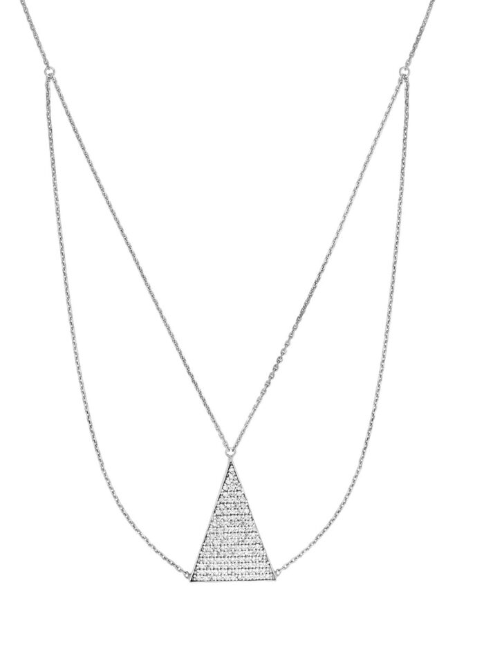 Sterling Silver CZ Triangle Bib Necklace - Adjustable 18 Inches - by Dazyle