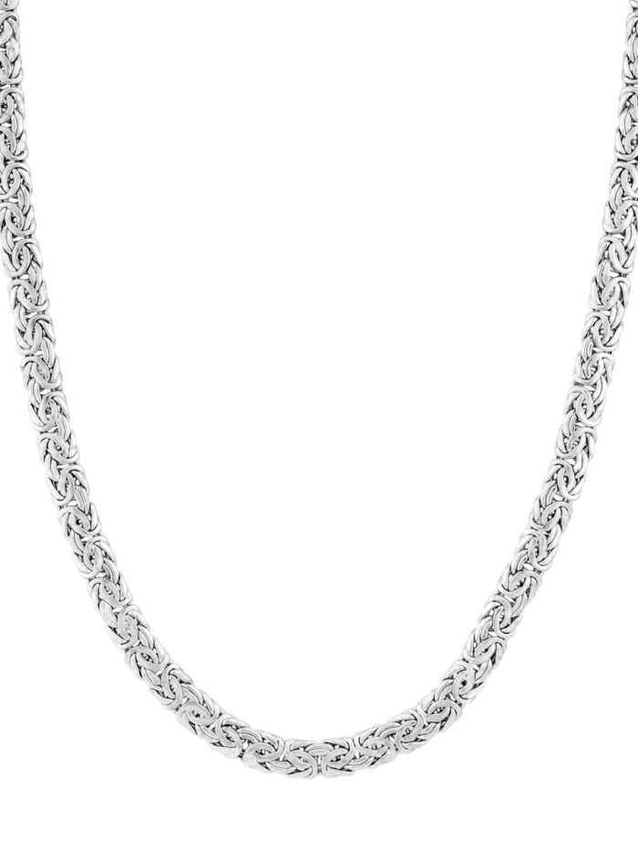 Sterling Silver 7mm Flat Byzantine Chain Necklace - 18 Inches - by Dazyle