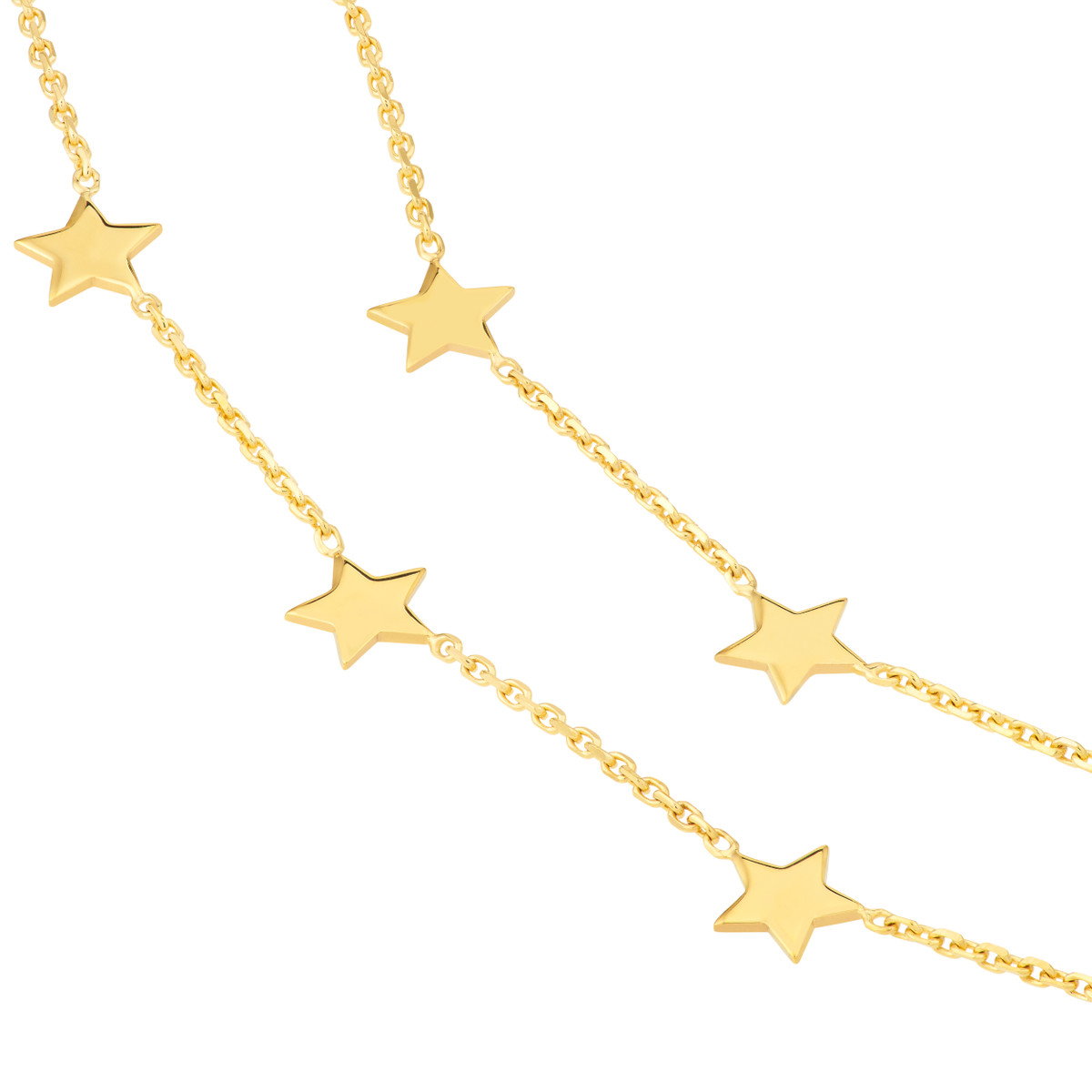 Double Strand Star Station Adjustable Necklace - 14K Yellow Gold 16-18 Inch - by Dazyle - Image 2
