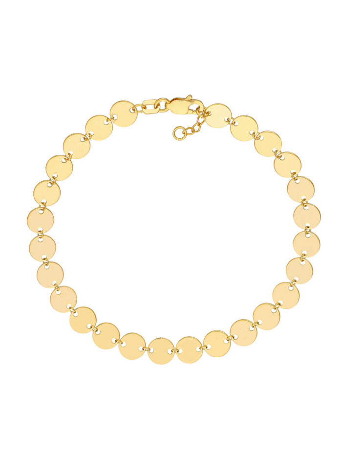Linked Mini Disc Bracelet - 14K Yellow Gold - 7.5 inch Adjustable - by Dazyle