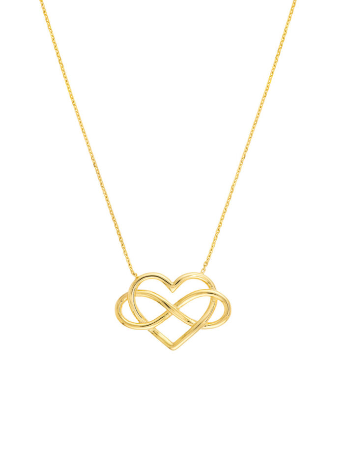 Infinity Open Heart Pendant Necklace - 14K Yellow Gold - 18 Inch - by Dazyle