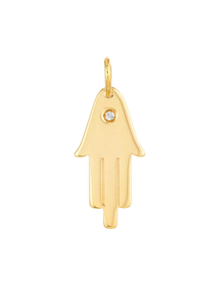 Hamsa Hand Charm with Diamond - 14K Yellow Gold - by Dazyle