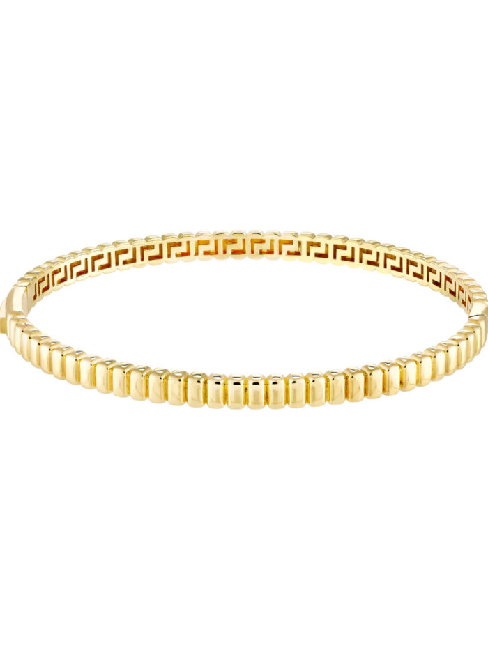 Ribbed Hinge Bangle Bracelet - 14K Yellow Gold - by Dazyle