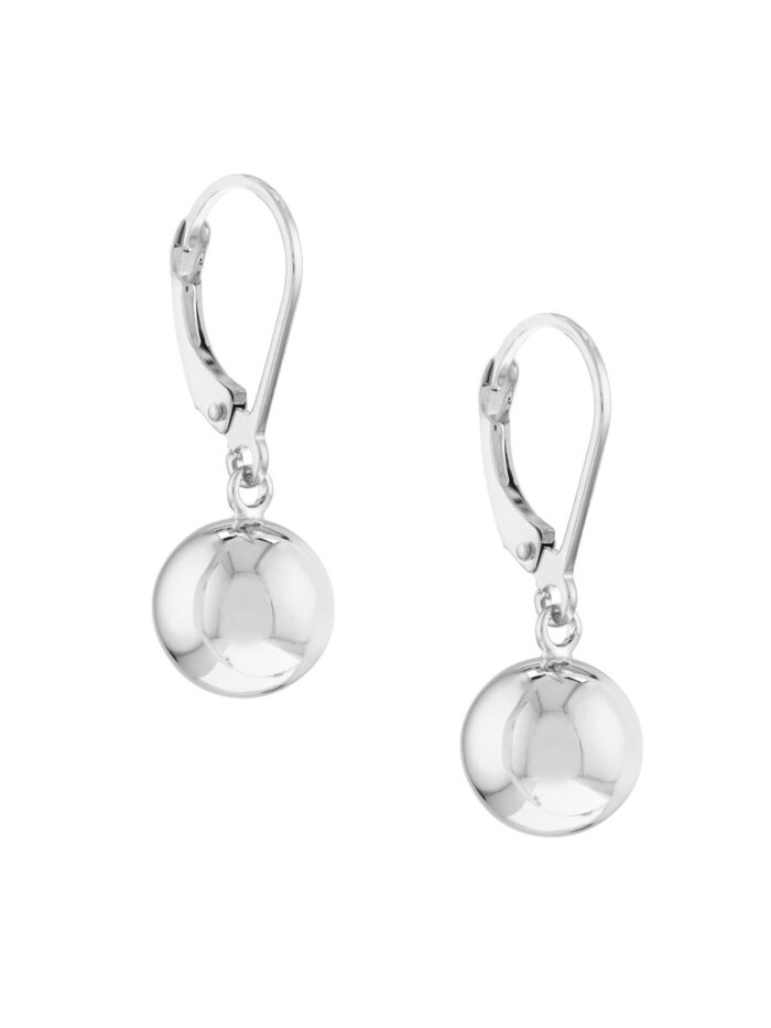 10mm Polished Ball Earrings - 14K White Gold - by Dazyle