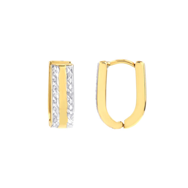 10K Yellow & White Gold Two-Tone DC Edge and Polished Hoop Earrings - Hinge Closure - by Dazyle
