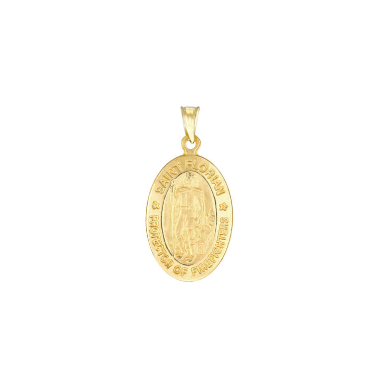 St Florian Medal Pendant - 14K Yellow Gold - by Dazyle