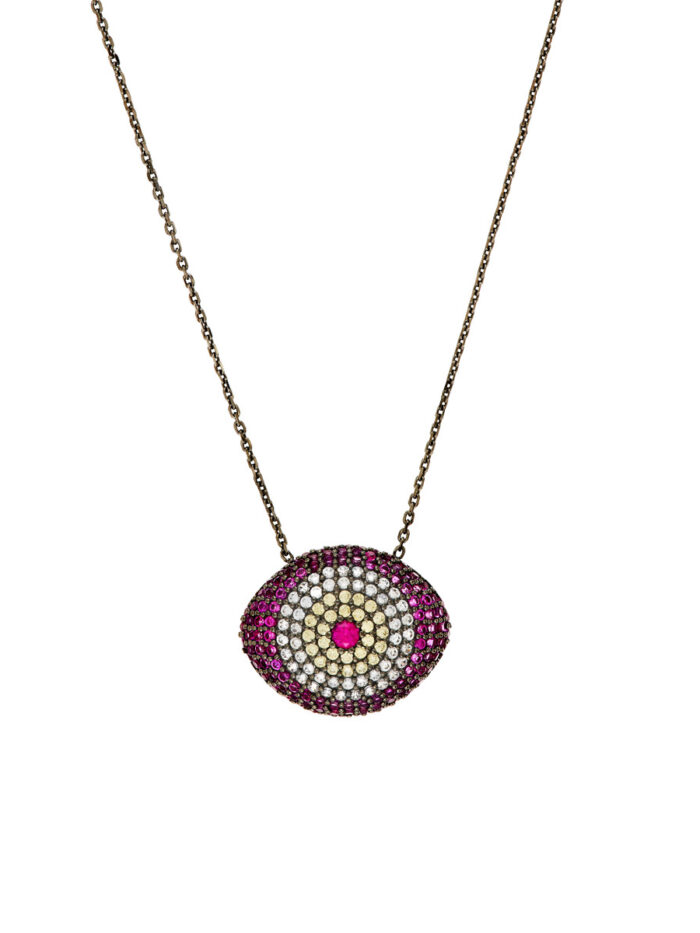Sterling Silver Evil Eye Necklace with Pink Accents - Sterling Silver 18 Inches - by Dazyle